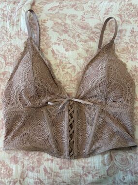 Gilly Hicks Lace-Up Longline Corset Bralette Mauve/Dusty pink size M romantic